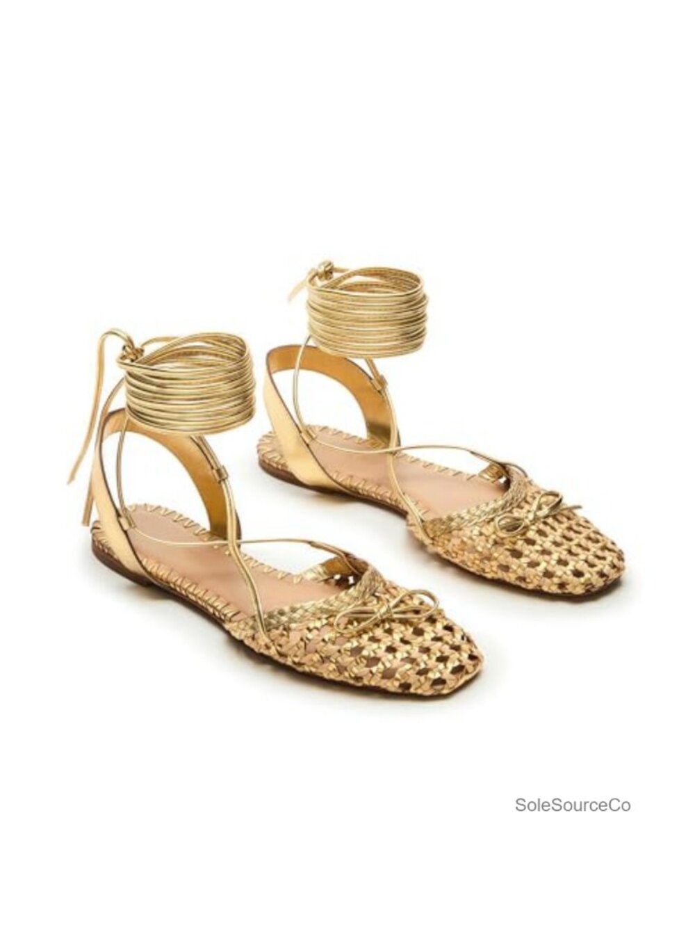 Woven Ballet Flats Women Lace Up Closed Square Toe Summer Sandals Dressy Shoes
